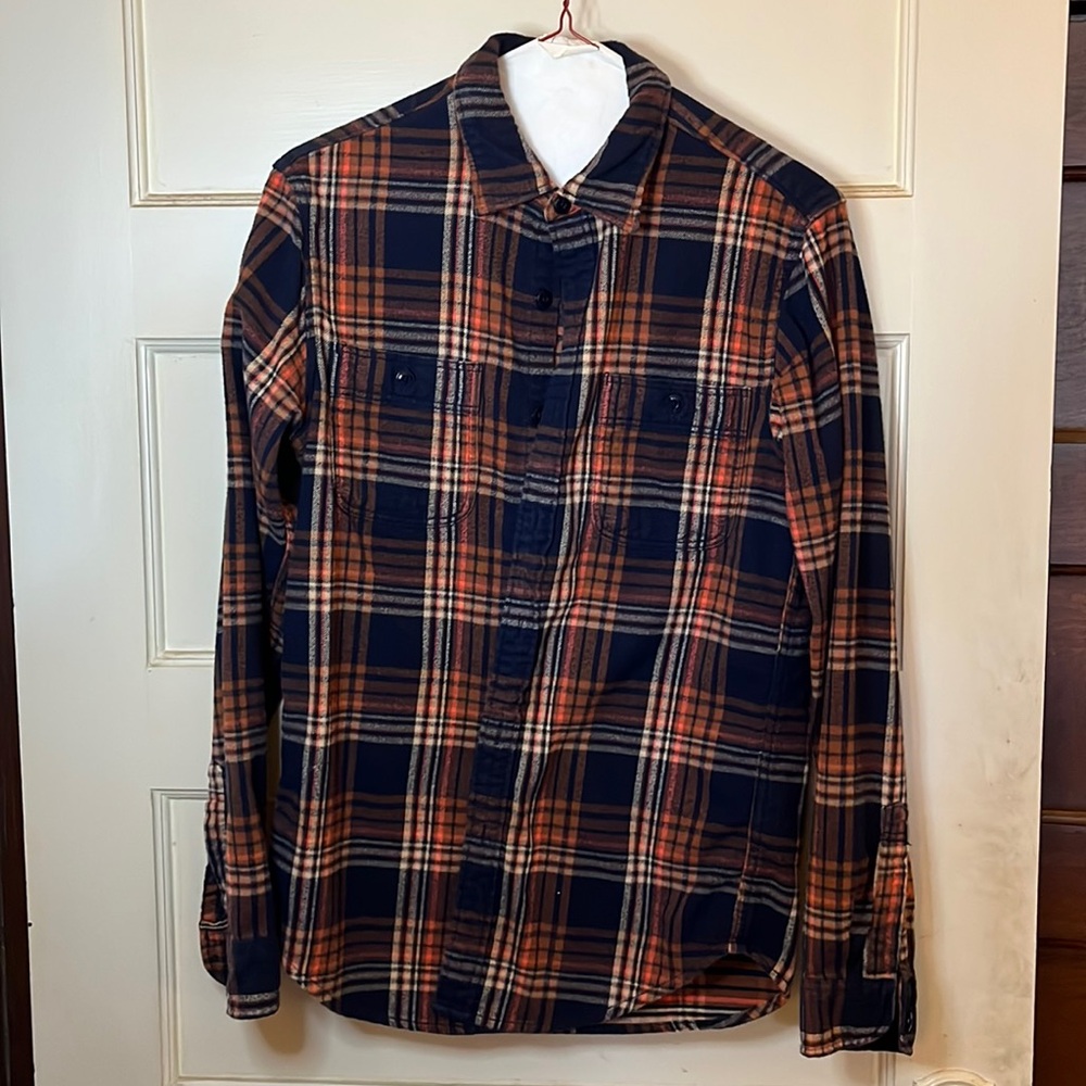 J. Crew Mercantile Mens Slim Fit  Flannel Blue Plaid Shirt S